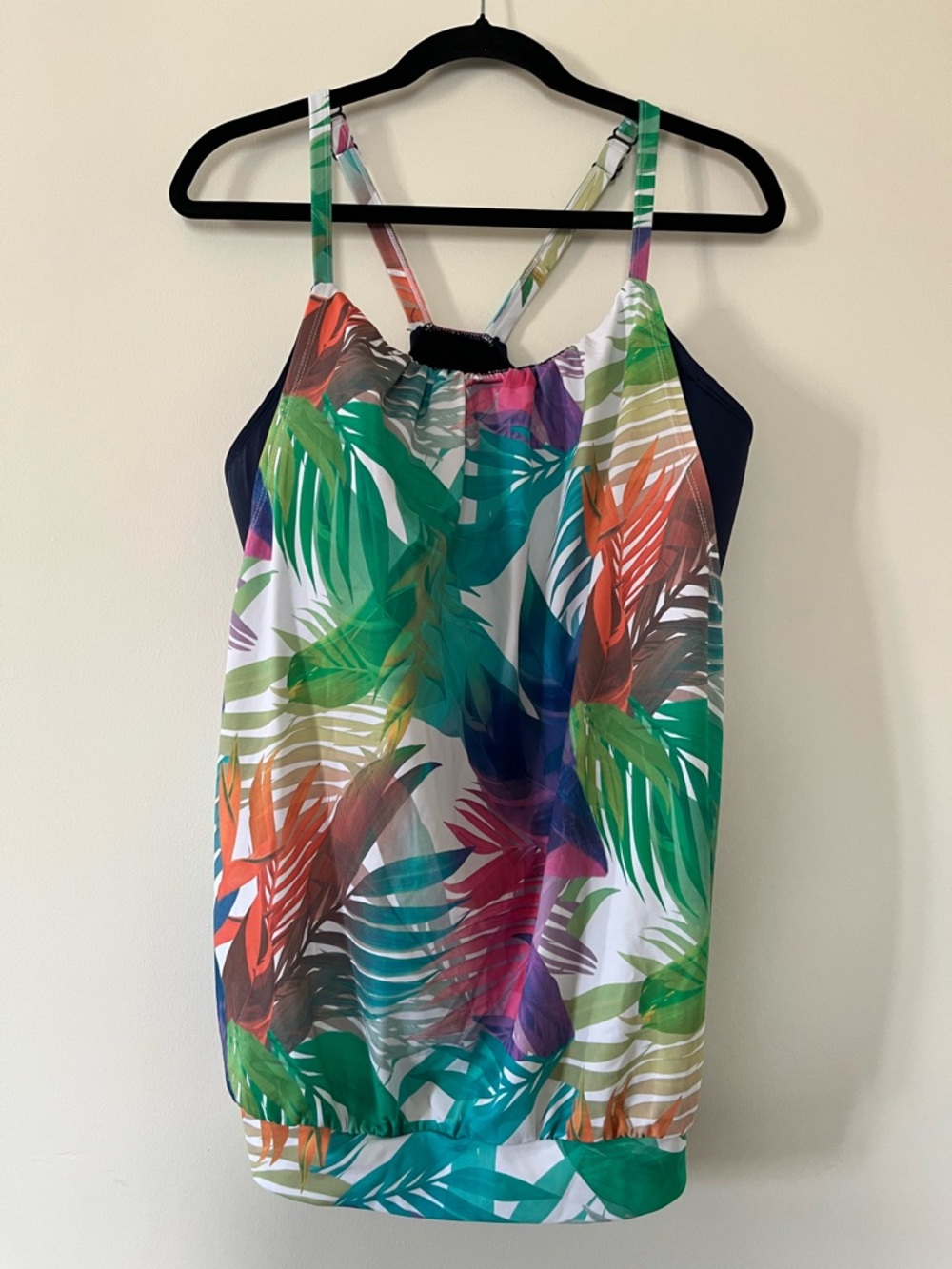 Cacique Swim Tank Top Womens 16 Green Blue Tropical Print Tankini Support Beach